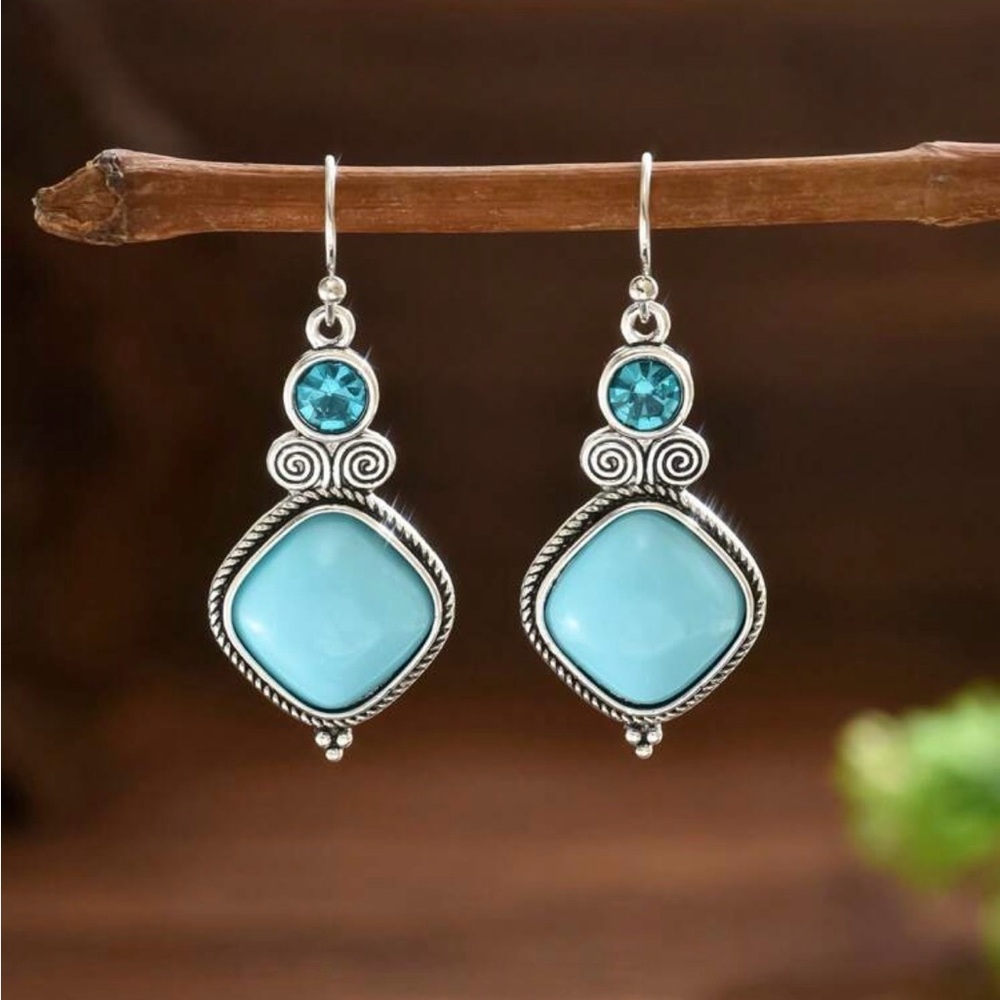 NWOT Silver and Blue Dangle Earrings